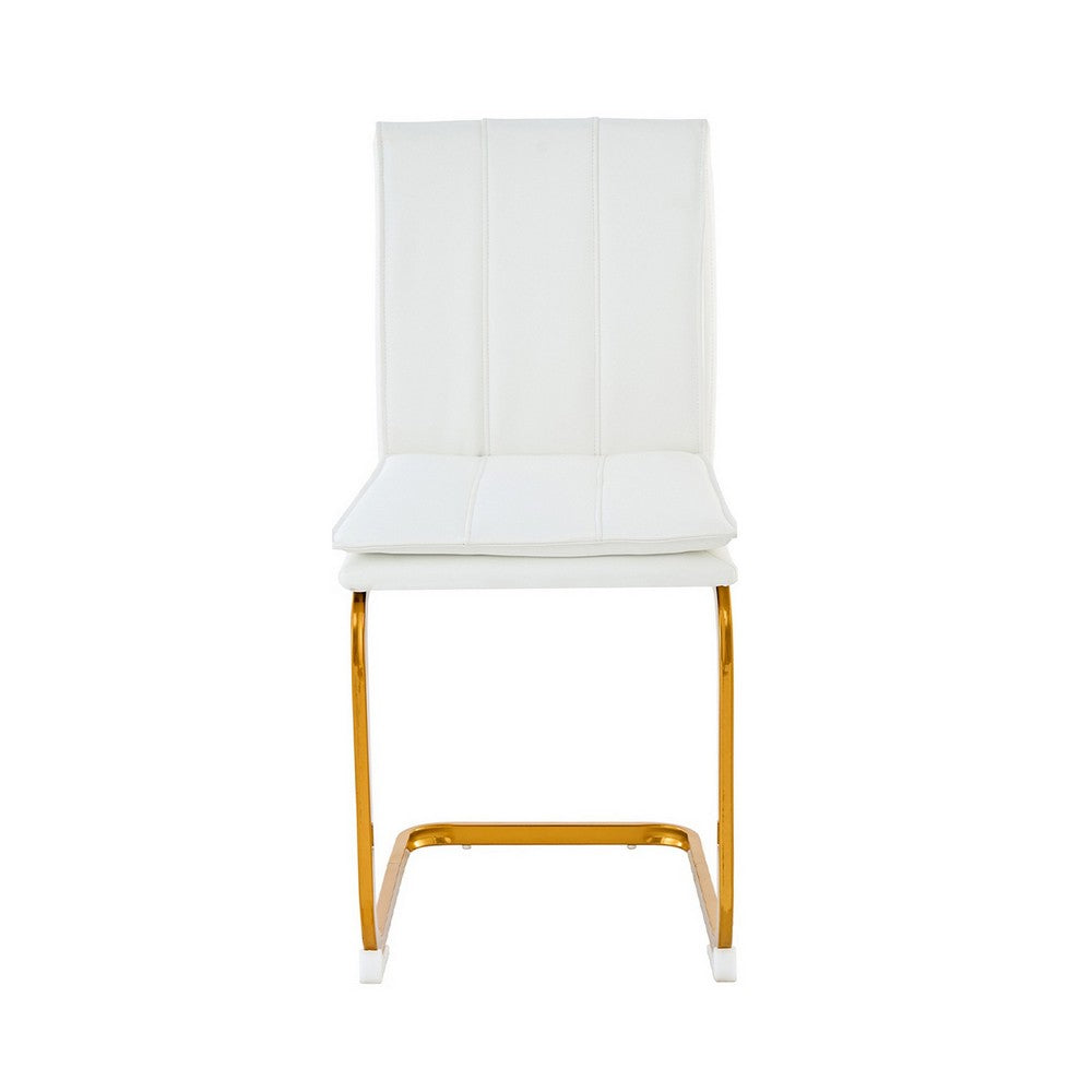 Xylo Dining Chairs, Gold Cantilever Metal, Set of 4, White Faux Leather - BM355136