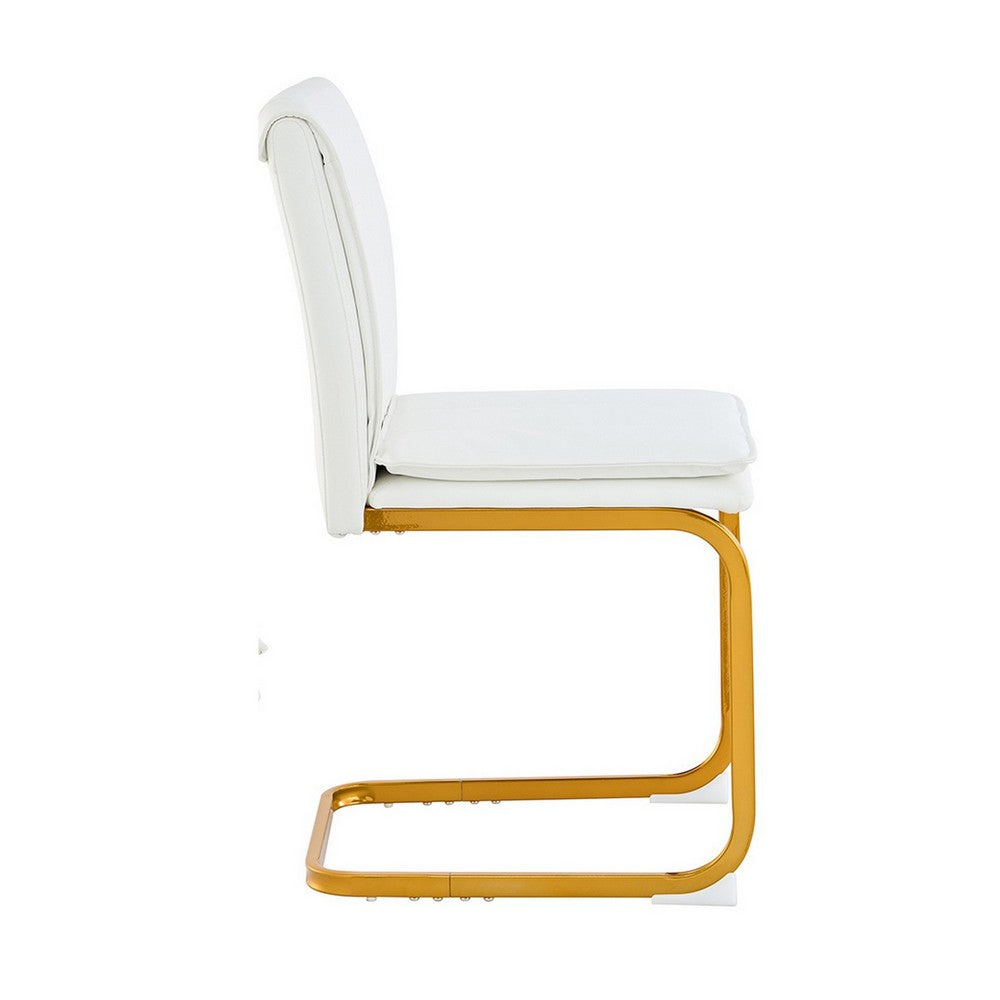Xylo Dining Chairs, Gold Cantilever Metal, Set of 4, White Faux Leather - BM355136