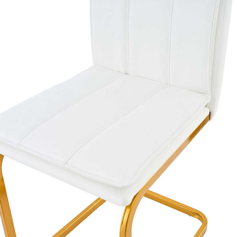 Xylo Dining Chairs, Gold Cantilever Metal, Set of 4, White Faux Leather - BM355136