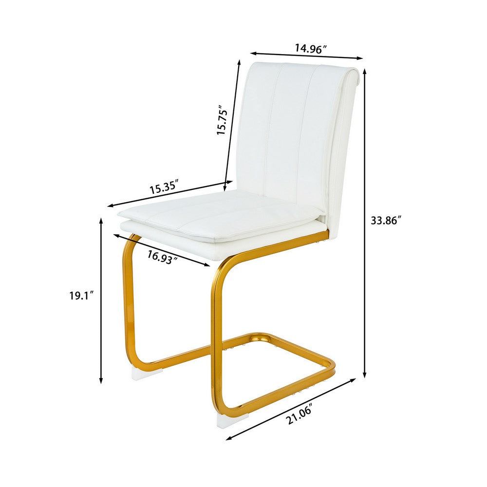Xylo Dining Chairs, Gold Cantilever Metal, Set of 4, White Faux Leather - BM355136