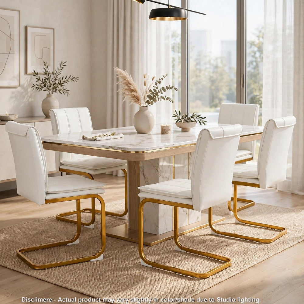 Xylo Dining Chairs, Gold Cantilever Metal, Set of 4, White Faux Leather - BM355136