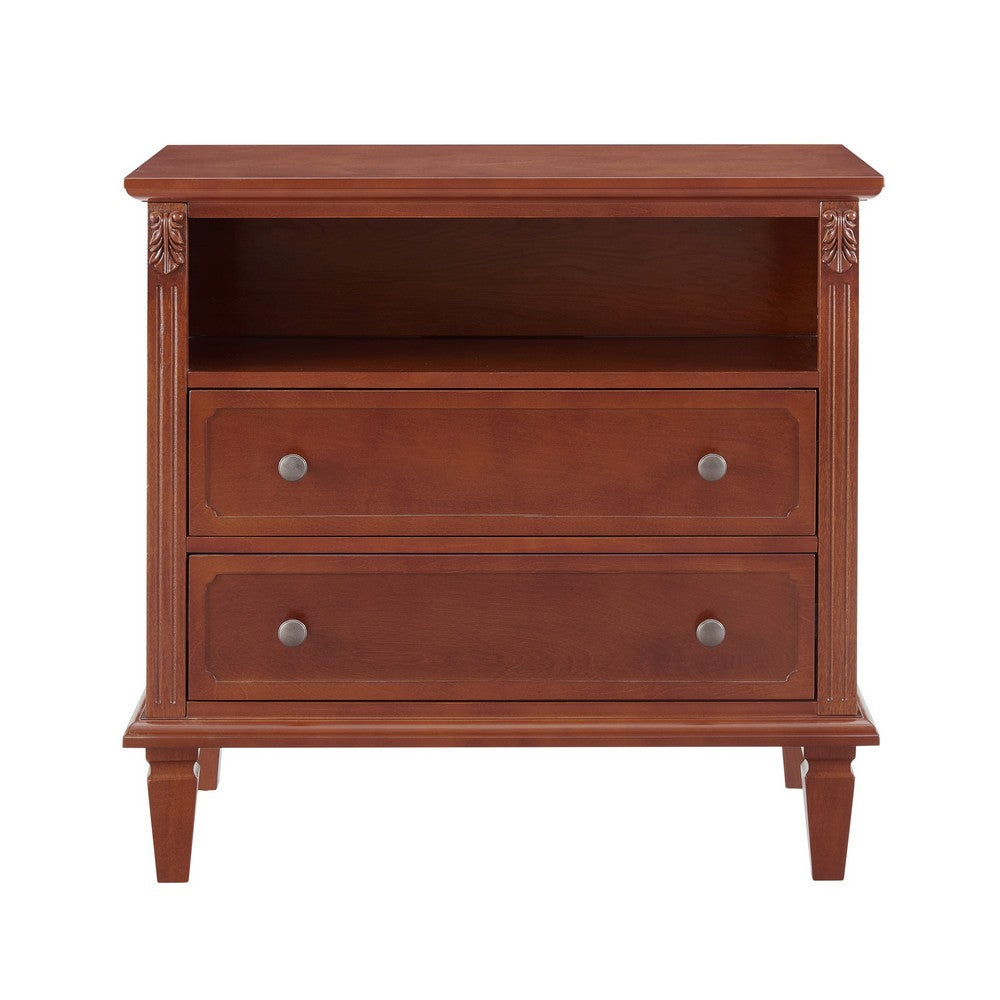 Cyna Nightstand with USB Ports, 2 Drawers and Shelf, Walnut Brown Wood - BM355137