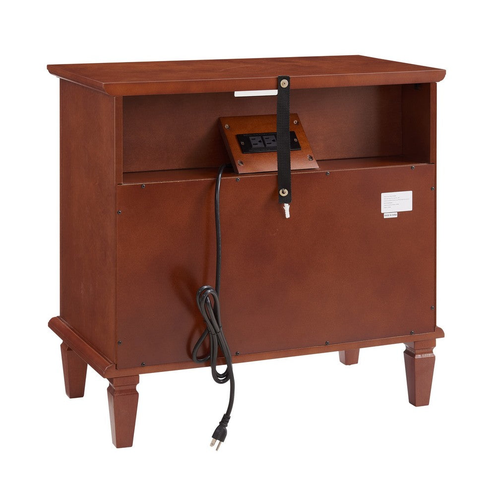 Cyna Nightstand with USB Ports, 2 Drawers and Shelf, Walnut Brown Wood - BM355137