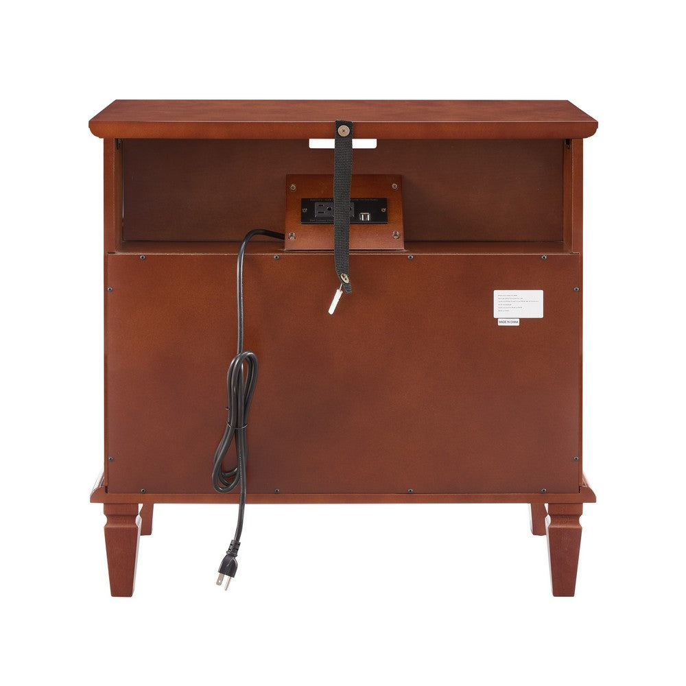 Cyna Nightstand with USB Ports, 2 Drawers and Shelf, Walnut Brown Wood - BM355137