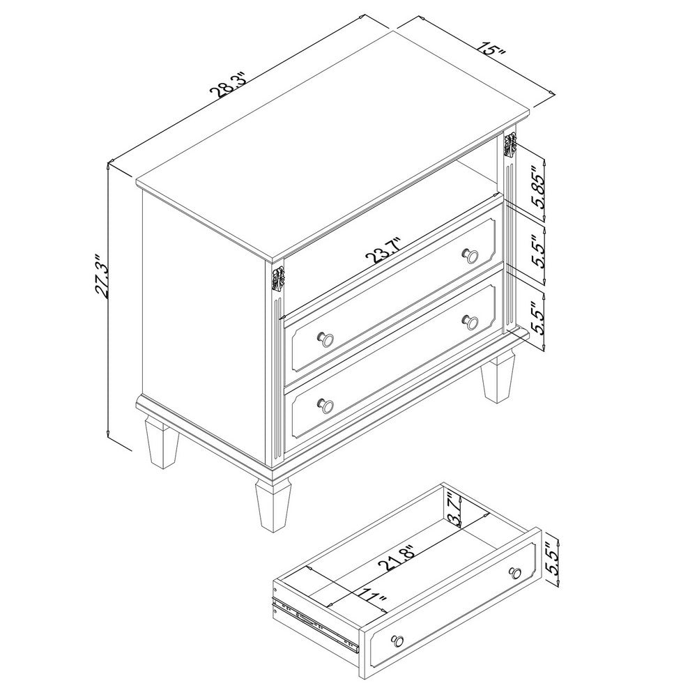 Cyna Nightstand with USB Ports, 2 Drawers and Shelf, Walnut Brown Wood - BM355137