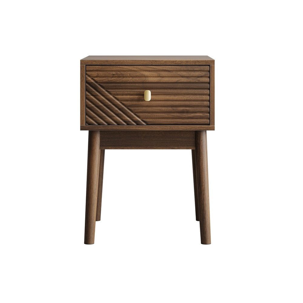 Eela Set of 2 Nightstands, Recessed Drawers and Handles, Walnut Brown 22 Inch  - BM355138