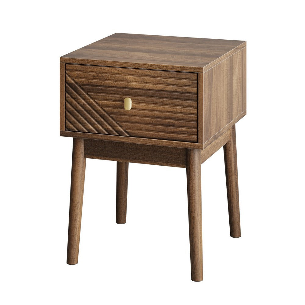 Eela Set of 2 Nightstands, Recessed Drawers and Handles, Walnut Brown 22 Inch  - BM355138