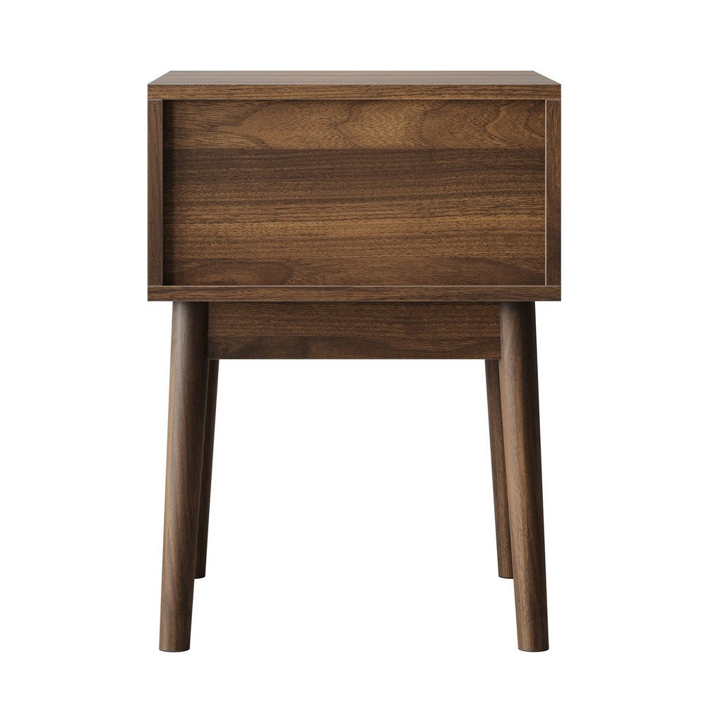 Eela Set of 2 Nightstands, Recessed Drawers and Handles, Walnut Brown 22 Inch  - BM355138