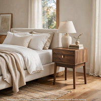 Eela Set of 2 Nightstands, Recessed Drawers and Handles, Walnut Brown 22 Inch  - BM355138