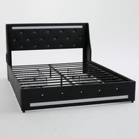 Lesly Storage Full Bed, LED Wingback Headboard, Black Faux Leather - BM355139