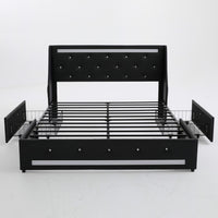Lesly Storage Full Bed, LED Wingback Headboard, Black Faux Leather - BM355139