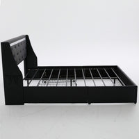Lesly Storage Full Bed, LED Wingback Headboard, Black Faux Leather - BM355139