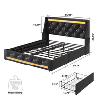 Lesly Storage Full Bed, LED Wingback Headboard, Black Faux Leather - BM355139
