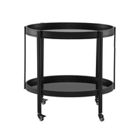 Wyna Serving Bar Cart with Tempered Glass Shelves, Casters, Black Wood 31 Inch - BM355140