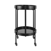 Wyna Serving Bar Cart with Tempered Glass Shelves, Casters, Black Wood 31 Inch - BM355140