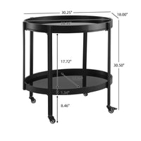 Wyna Serving Bar Cart with Tempered Glass Shelves, Casters, Black Wood 31 Inch - BM355140