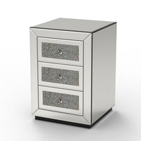 Lily Mirrored Nightstand, 3-Drawers, Glass Front Panels, Silver Wood - BM355142