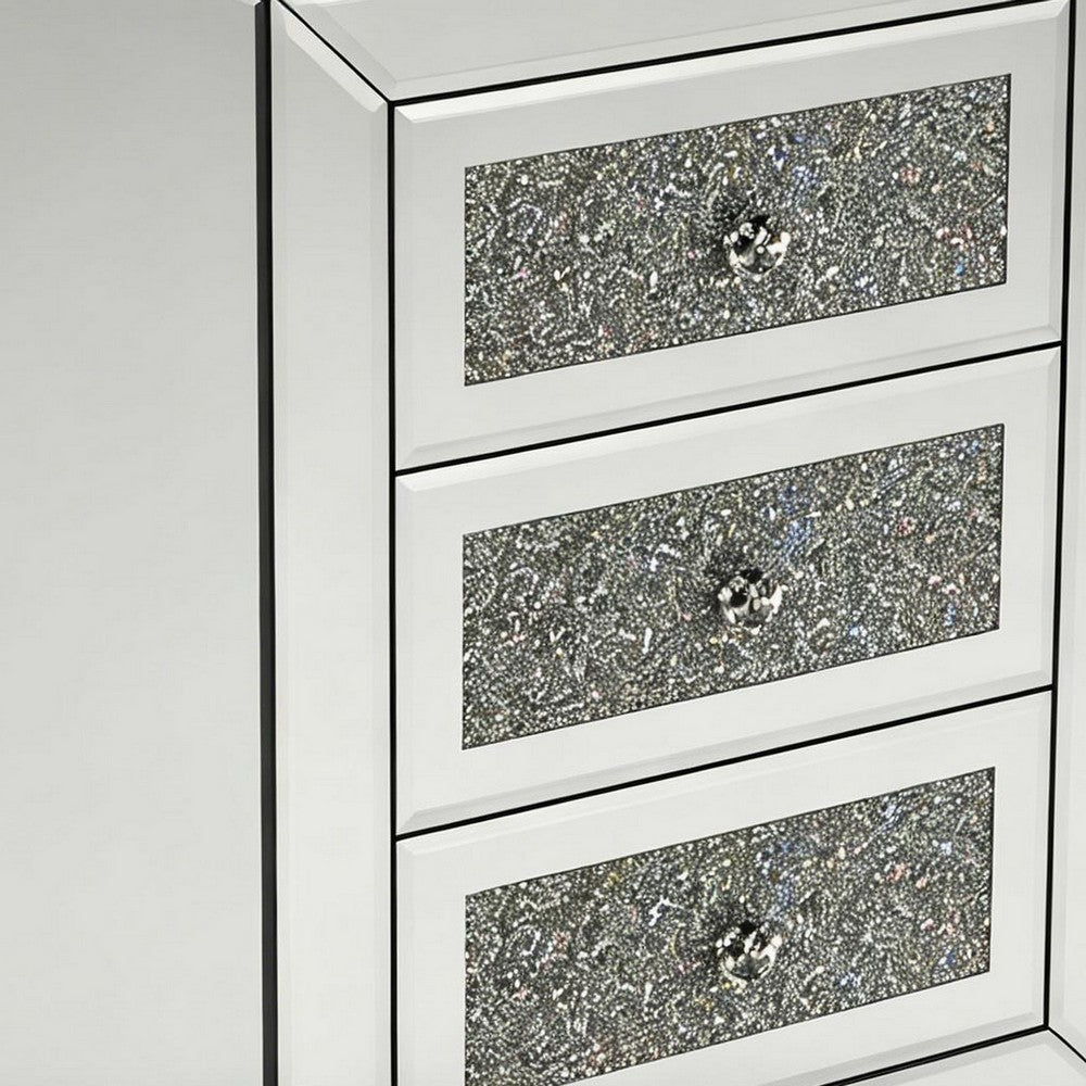 Lily Mirrored Nightstand, 3-Drawers, Glass Front Panels, Silver Wood - BM355142