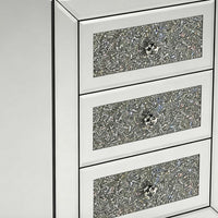 Lily Mirrored Nightstand, 3-Drawers, Glass Front Panels, Silver Wood - BM355142