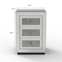 Lily Mirrored Nightstand, 3-Drawers, Glass Front Panels, Silver Wood - BM355142