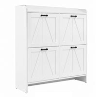 Miney Shoe Cabinet with 4 Flip Drawers, Barn Doors Set, White Wood 42 Inch - BM355143
