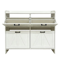 Miney Shoe Cabinet with 4 Flip Drawers, Barn Doors Set, White Wood 42 Inch - BM355143