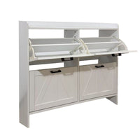 Miney Shoe Cabinet with 4 Flip Drawers, Barn Doors Set, White Wood 42 Inch - BM355143