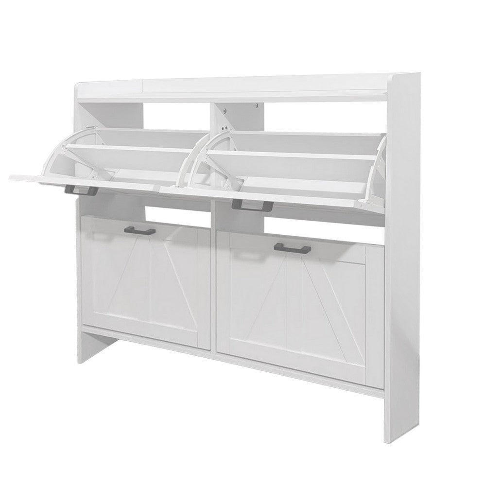 Miney Shoe Cabinet with 4 Flip Drawers, Barn Doors Set, White Wood 42 Inch - BM355143
