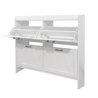 Miney Shoe Cabinet with 4 Flip Drawers, Barn Doors Set, White Wood 42 Inch - BM355143
