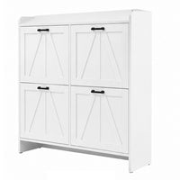 Miney Shoe Cabinet with 4 Flip Drawers, Barn Doors Set, White Wood 42 Inch - BM355143