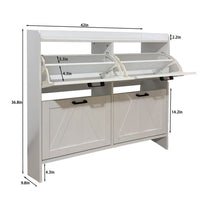 Miney Shoe Cabinet with 4 Flip Drawers, Barn Doors Set, White Wood 42 Inch - BM355143
