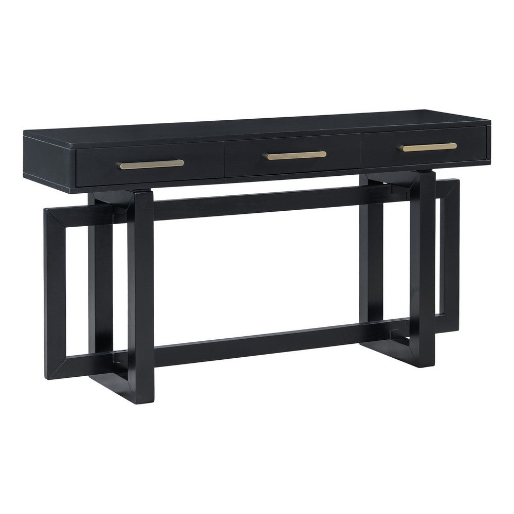 Gracie Console Table with 3 Drawers and Iron Handle Design, Black Wood 57 Inch - BM355144