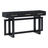 Gracie Console Table with 3 Drawers and Iron Handle Design, Black Wood 57 Inch - BM355144