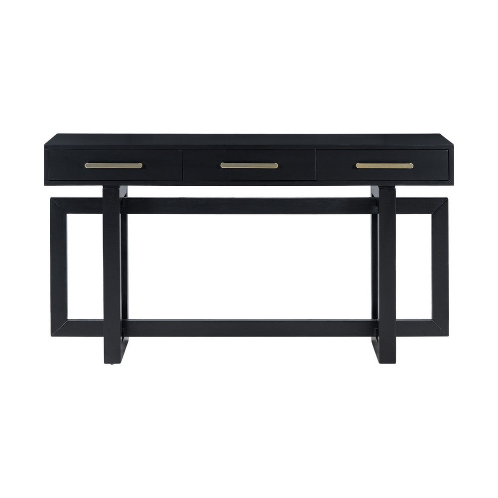 Gracie Console Table with 3 Drawers and Iron Handle Design, Black Wood 57 Inch - BM355144