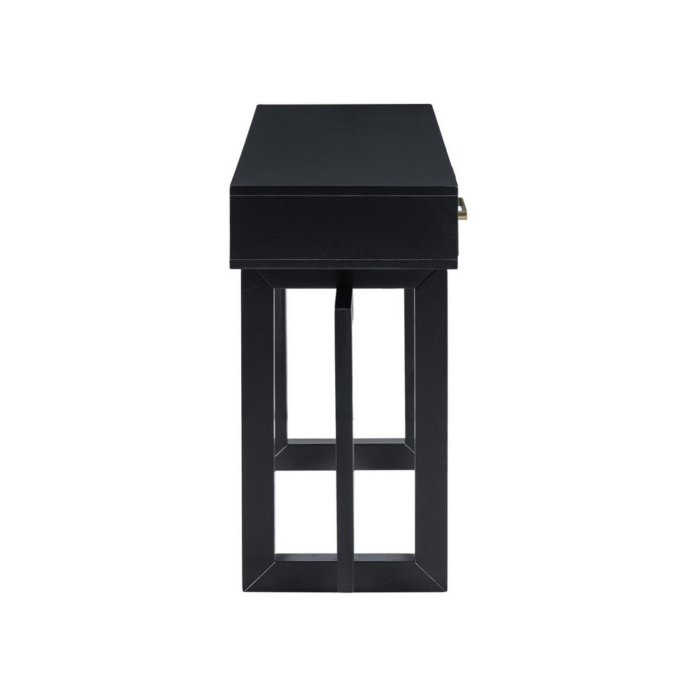 Gracie Console Table with 3 Drawers and Iron Handle Design, Black Wood 57 Inch - BM355144