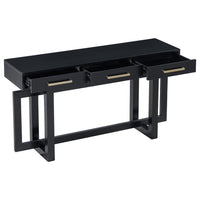 Gracie Console Table with 3 Drawers and Iron Handle Design, Black Wood 57 Inch - BM355144