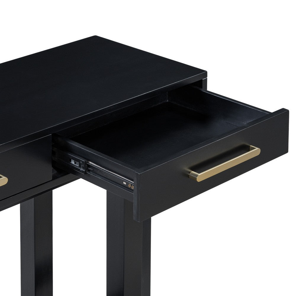 Gracie Console Table with 3 Drawers and Iron Handle Design, Black Wood 57 Inch - BM355144