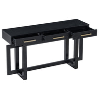 Gracie Console Table with 3 Drawers and Iron Handle Design, Black Wood 57 Inch - BM355144