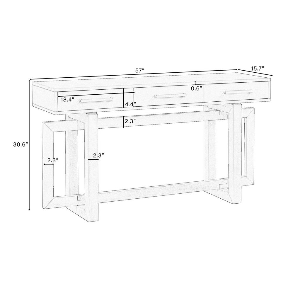 Gracie Console Table with 3 Drawers and Iron Handle Design, Black Wood 57 Inch - BM355144
