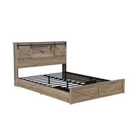 Amna Farmhouse King Bed, LED Storage and Charging Station, Gray Wood - BM355146