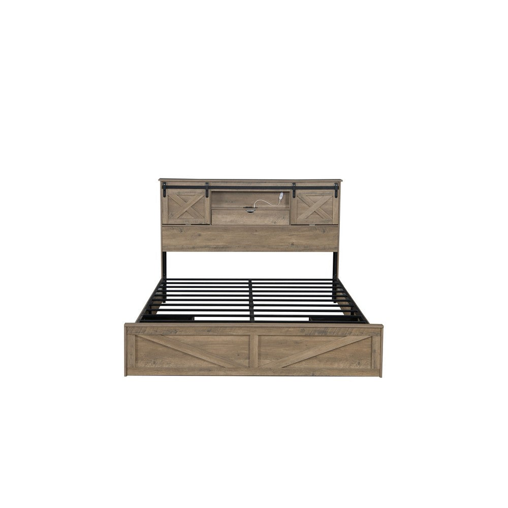 Amna Farmhouse King Bed, LED Storage and Charging Station, Gray Wood - BM355146