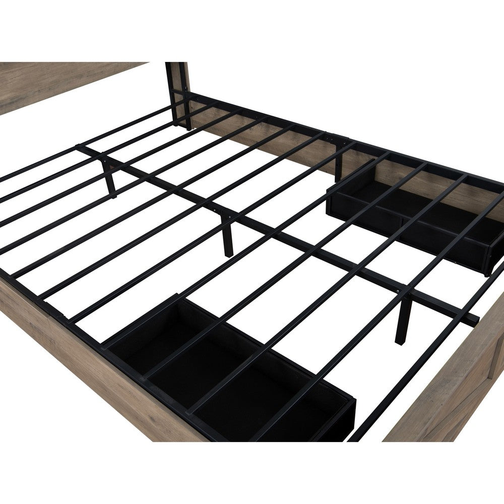 Amna Farmhouse King Bed, LED Storage and Charging Station, Gray Wood - BM355146