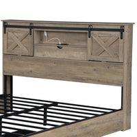 Amna Farmhouse King Bed, LED Storage and Charging Station, Gray Wood - BM355146