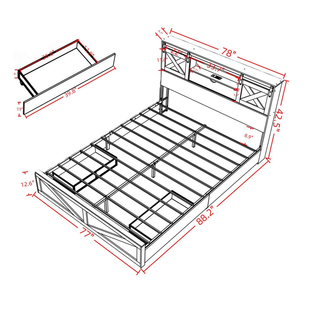 Amna Farmhouse King Bed, LED Storage and Charging Station, Gray Wood - BM355146