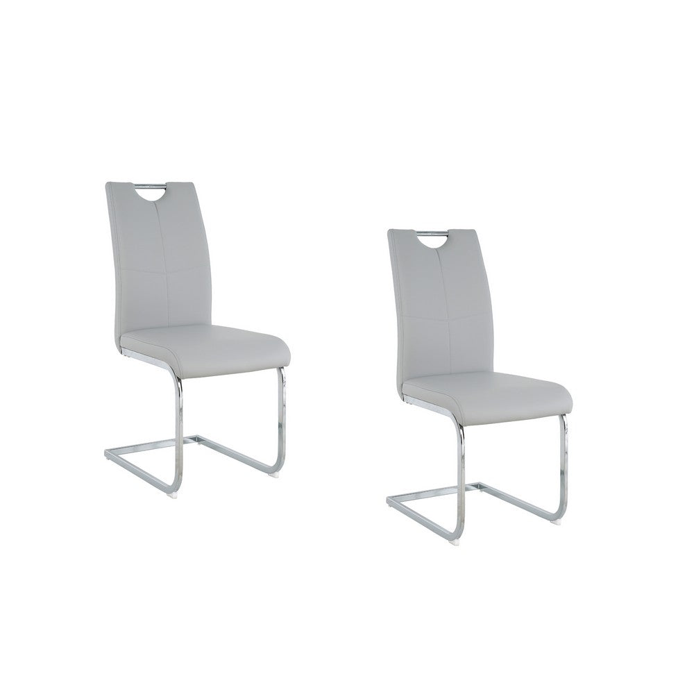 Waldy Dining Chairs, Chrome Metal Base, Set of 2, Gray Faux Leather - BM355147
