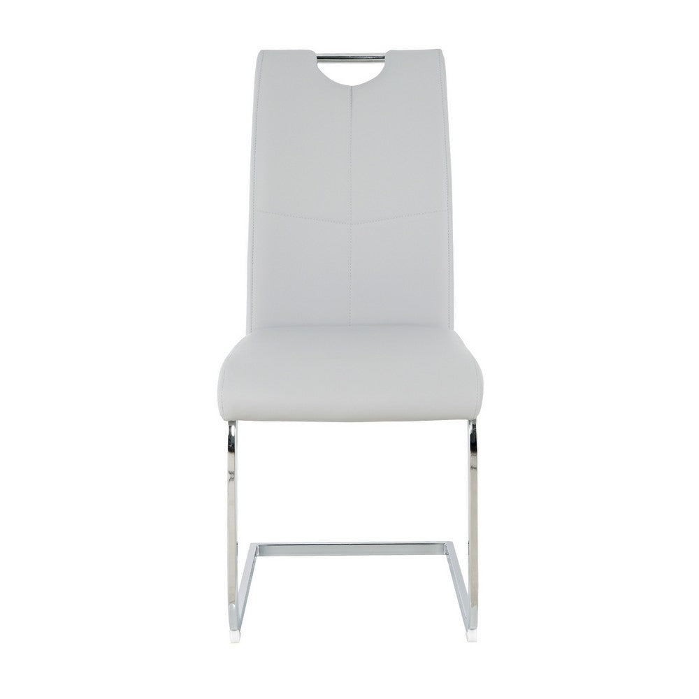 Waldy Dining Chairs, Chrome Metal Base, Set of 2, Gray Faux Leather - BM355147