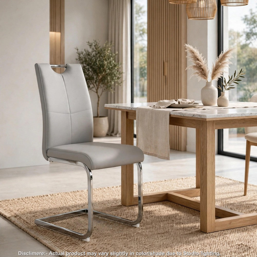 Waldy Dining Chairs, Chrome Metal Base, Set of 2, Gray Faux Leather - BM355147