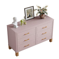 Rique Wide Dresser, 6 Drawers, Brown Wood Legs, Gold Metal Handles, Pink - BM355149