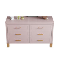 Rique Wide Dresser, 6 Drawers, Brown Wood Legs, Gold Metal Handles, Pink - BM355149