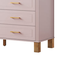 Rique Wide Dresser, 6 Drawers, Brown Wood Legs, Gold Metal Handles, Pink - BM355149